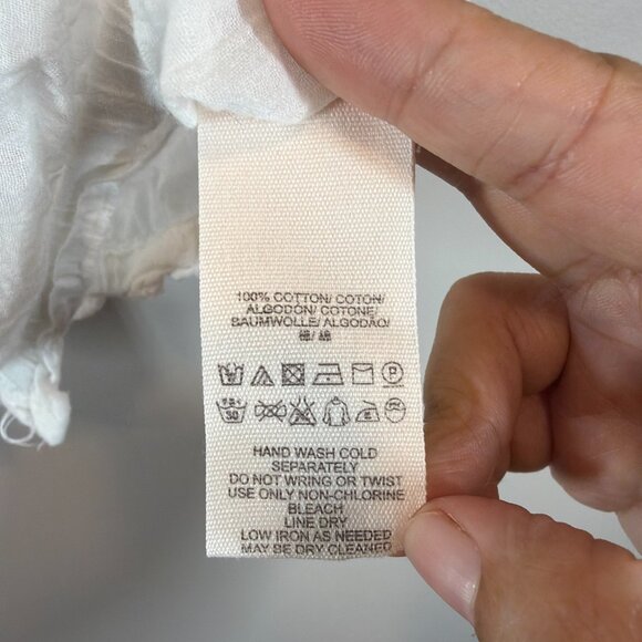 Free People White Eyelet Crop Top Small Ruffled Feminine Button Front Tie Light - Picture 4 of 7